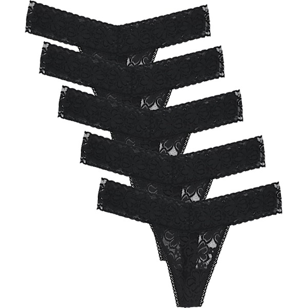 2025 Senaste Modell Spetstrosor för Kvinnor Plus Size Sexiga Underkläder T-Rygg Stretch Damtrosor Underkläder 5/6/10 Pack Svart*5 X-Large