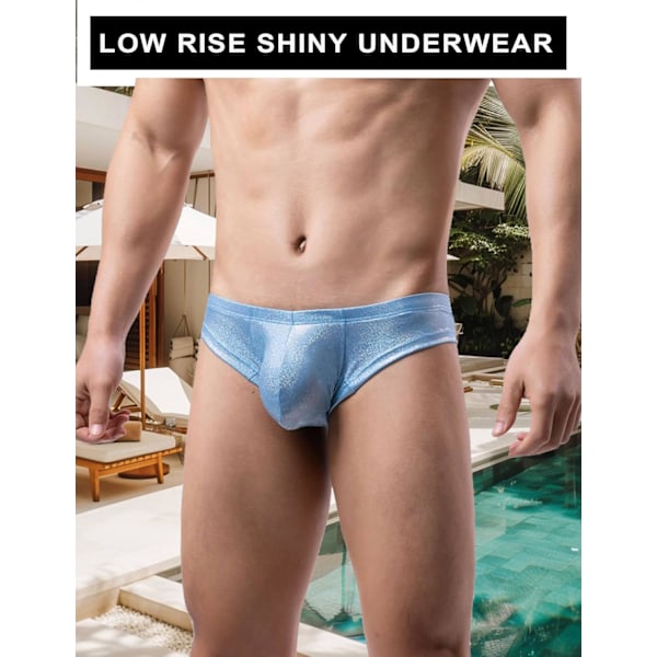 2025 Senaste Modell Herr Trosor Sexiga Låg Midja Glänsande Underkläder 3D-påse Jockstrap T-Back G-String Bikini Kalsonger Bekväma Trosor för Män  Himmelsblå