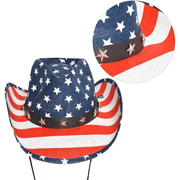 Amerikansk Flagga Cowboyhatt Bredbrättad Sommar Solhatt - 56-58cm Vit 58 x 58 x 12 cm