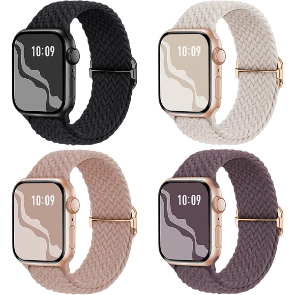 Flätad Stretchy Solo Loop kompatibel för Apple Watch Band 4pcs 2 42/44/45/49mm