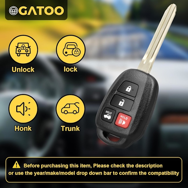 Nyckelbricka Ersättning Nyckellös Fjärrkontroll Passar Toyota Corolla Camry Tacoma 2014 2015 2016 2017 2018 med H-Chip, HYQ12BDM svart
