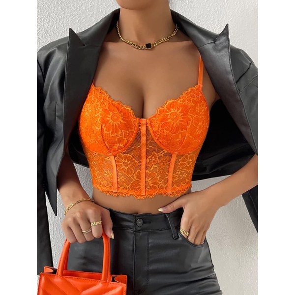 Kvinnors PU Läder V-hals Spaghetti Rem Cami Crop Top Pure Orange L