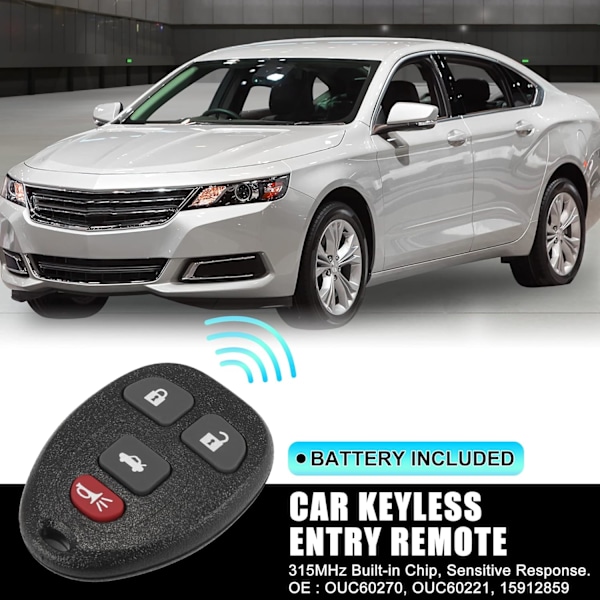 2 st 315MHz OUC60270 Ersättnings Nyckellös Fjärrkontroll Bilnyckel Fob för Chevy Impala 2006-2016 för Monte Carlo 06-08 för Buick Lucer