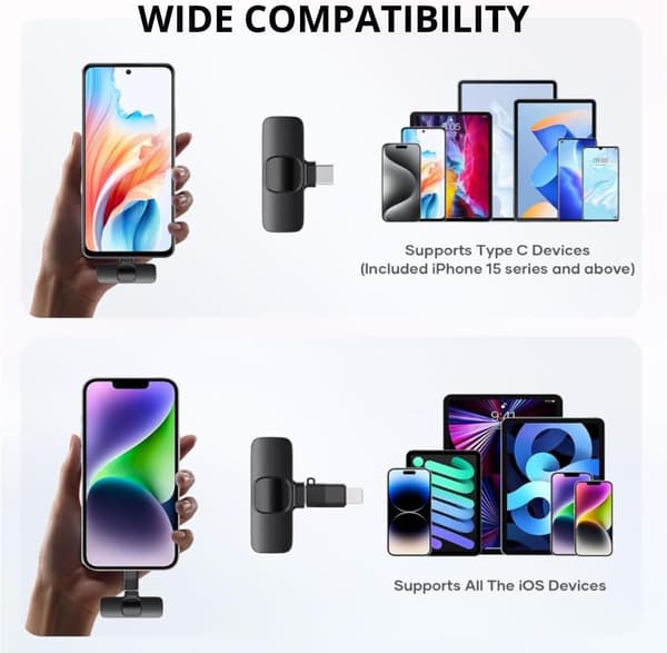 2025 Seneste Model Pro Trådløs Lavalier Mikrofon til iPhone & Android – 2-pak Plug & Play Mini Clip-On Mikrofoner med Støjreduktion, 6 timer