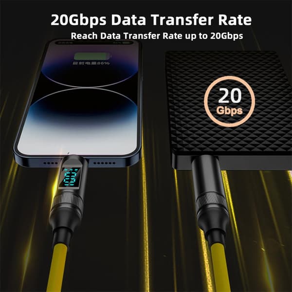 2025 Seneste Model cablecc 20Gbps 100W 8K USB4 Smart LED Display USB-C Kabel til Laptop Disk Telefon Type-C Han til Han Kabel Strøm & Data 20