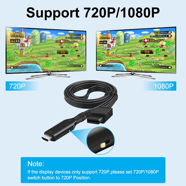 Högkvalitativ, helt ny Wii till HDMI 1M (3.2FT) Kabelkonverterare, 1080P/720P Wii HDMI Adapter Utgång Video Audio Wii HDMI Konverterare S