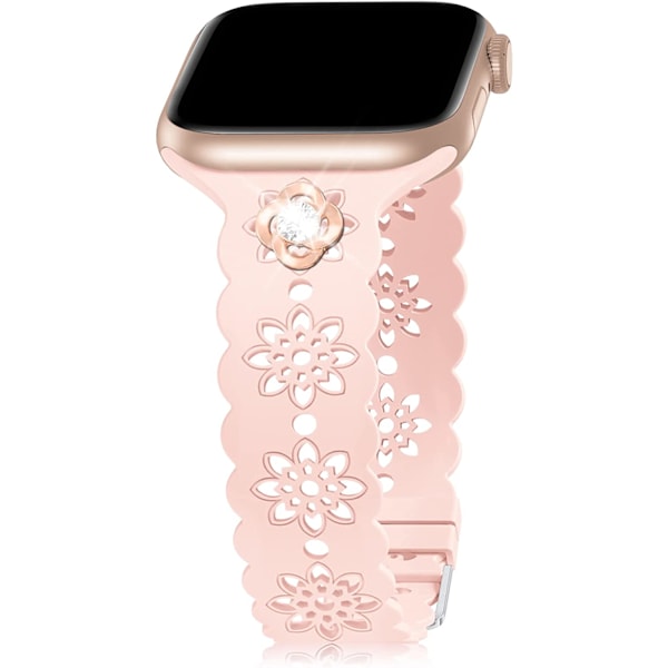 Blommig Silikonarmband med Berlocker Kompatibel med Apple Pink/Rose (Rose Gold) 42mm/44mm/45mm/49mm