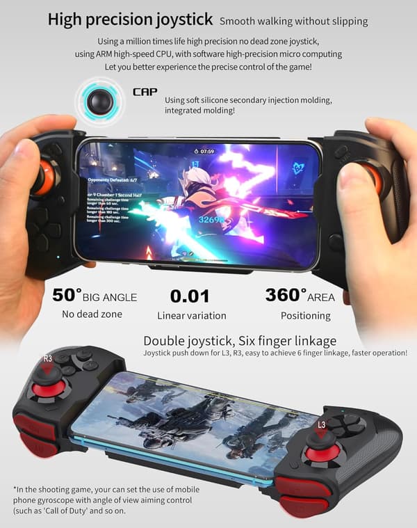 2025 Seneste Model Mobil Spilcontroller til iPhone, Android, PC, Steam, Direct Play, 15 Timers Spilletid, Telefon Controller Gamepad Joystick