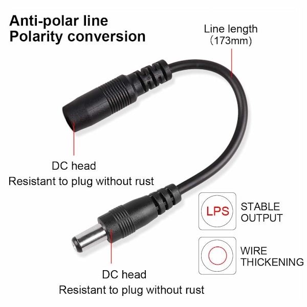 Högkvalitativ helt ny Omvänd Polaritetsomvandlarkabel 5.5 X 2.1 för Keyboard Gitarr Effektpedal (2 st)