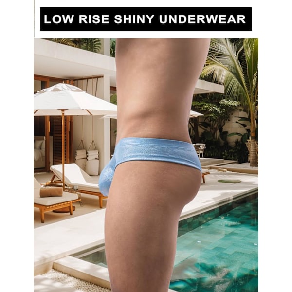 2025 Senaste Modell Herr Trosor Sexiga Låg Midja Glänsande Underkläder 3D-påse Jockstrap T-Back G-String Bikini Kalsonger Bekväma Trosor för Män  Himmelsblå