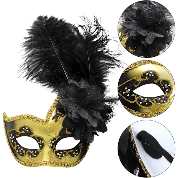 2025 Senaste Modell Fjäder Maskeradmask, Venetiansk Kostym Julmask. Svart & Svart