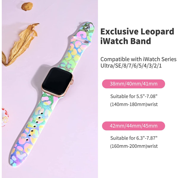 Kompatibel med Leopard Apple Watch-armband för kvinnor 38 mm Gradient Purple Leopard 42/44/45/49mm(S/M)