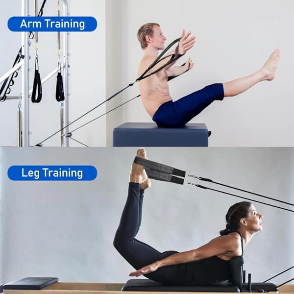 Pilates Reformer Double Loop Stropper - Håndledds- og Ankelstropper for Core Bed gråhvit