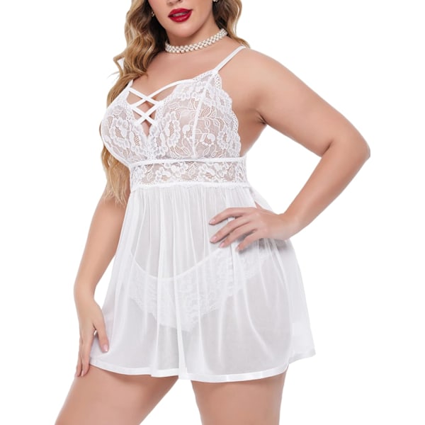 2025 Senaste Modell Dam Plus Size Underkläder Spets Babydoll Klänning Mesh Chemise Exotiska Sovkläder Sexig Negligé