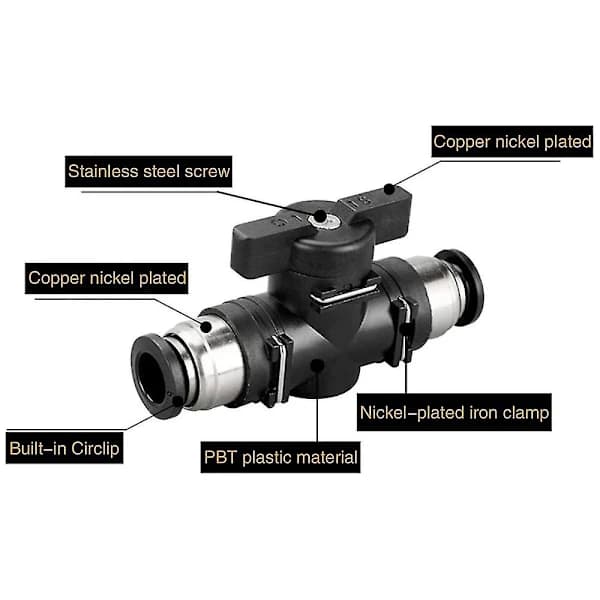 6 mm Push Connect kugleventil 6 mm luftstrømsreguleringsventil Hurtigforbindelsesventil Rørfittings 3-pak