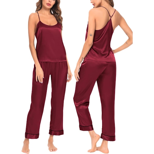 2025 Senaste Modell Dam Satin Pyjamas Set Siden Sovkläder Cami Nattlinne Sexiga Underkläder 2 Delar Topp och Byxor Pyjamas Set