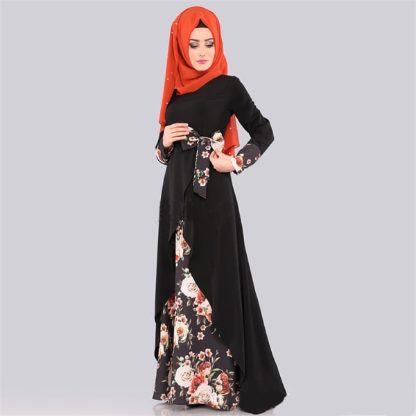 Muslimsk klänning med löst printed , Slim Fit, långärmad tröja black 5XL