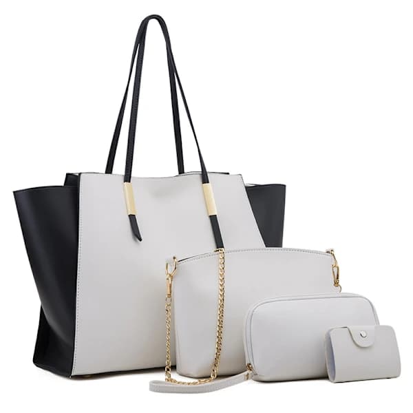 Dammode Handväskor Plånbok Tote Bag Axelväska Topphandtag Satchel Plånboksset 4-pack - Vit