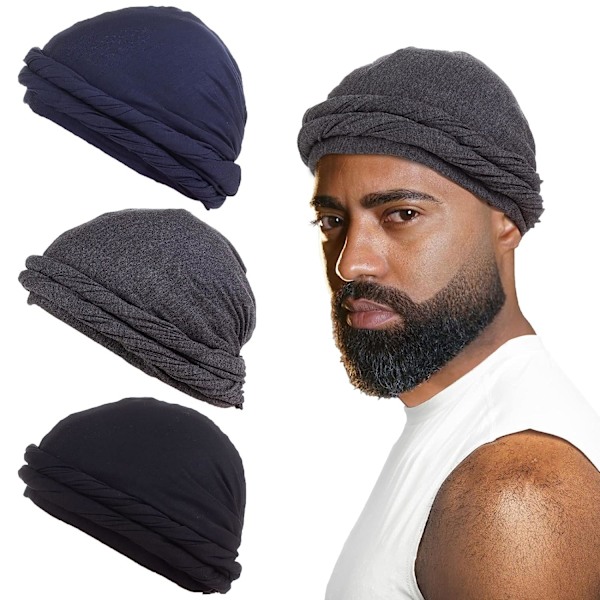 3-pack Halo Durag Turban för Män Andningsbar Stretch Huvud 3pcs 1