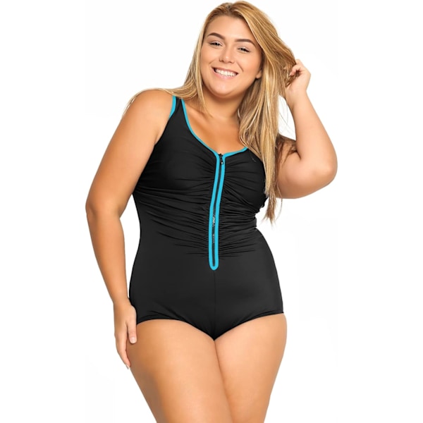 Baddräkt för dam, plus size, magkontroll, dragkedja fram, badkläder, flerfärgad #3, 16 Plus