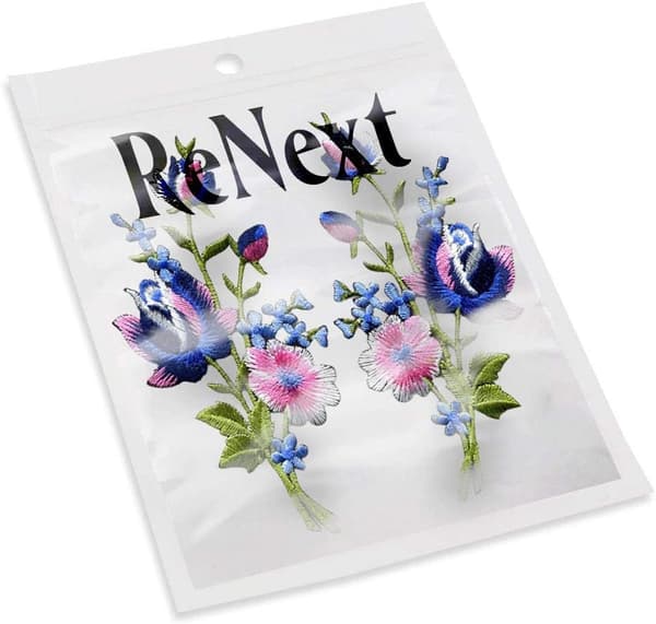 Lyserøde Blå Roser Par Blomster Blomsterbuket Boho Broderede Applikationer Strygemærker