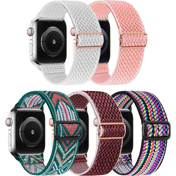 5-pack Nylon Elastiskt Band Kompatibelt med Apple Watch Band 38MM 40MM