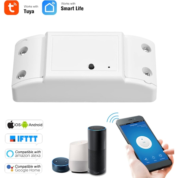 WiFi Smart Switch Kompatibel med Amazon& för Hem Timer 10A/2200W Trådlös Fjärrkontroll Switch för