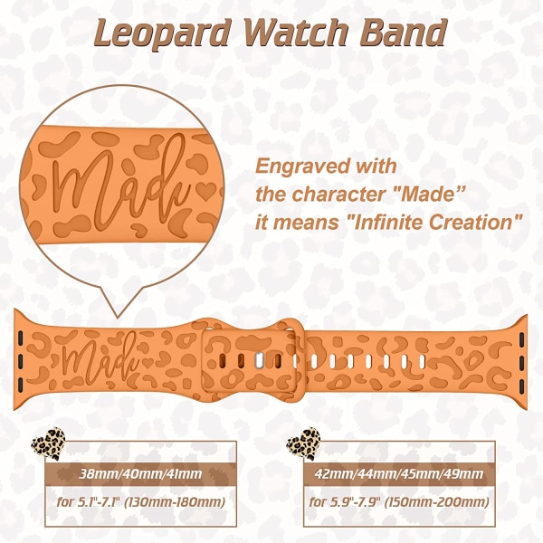 6-pack leopardgraverat band som är kompatibelt med Apple Watch 6pcs 9 38mm/40mm/41mm
