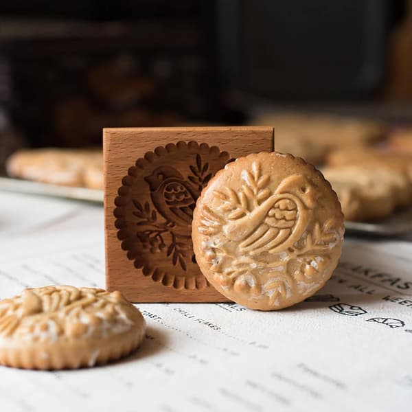 2025 Seneste Model Træ Cookieforme, 3D Udskåret Træ Cutter Prægeforme, Cookie Biscuit Form Bage Cookie Form Træ Cookie Stempel