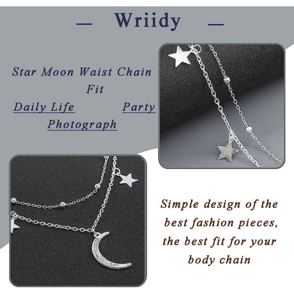 Layered Moon Star Belly Chain Beads Midjekedja Silver/Guld Sliver M