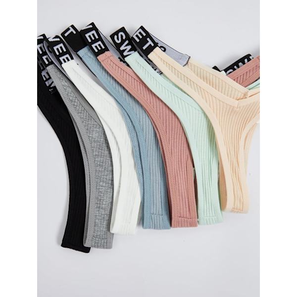 2025 Senaste Modell Dam 7-pack G-string Trosor Cheeky Låg Midja Bokstavstryck Tejp Underkläder Paket Trosor Kalsonger Flerfärgade Medium