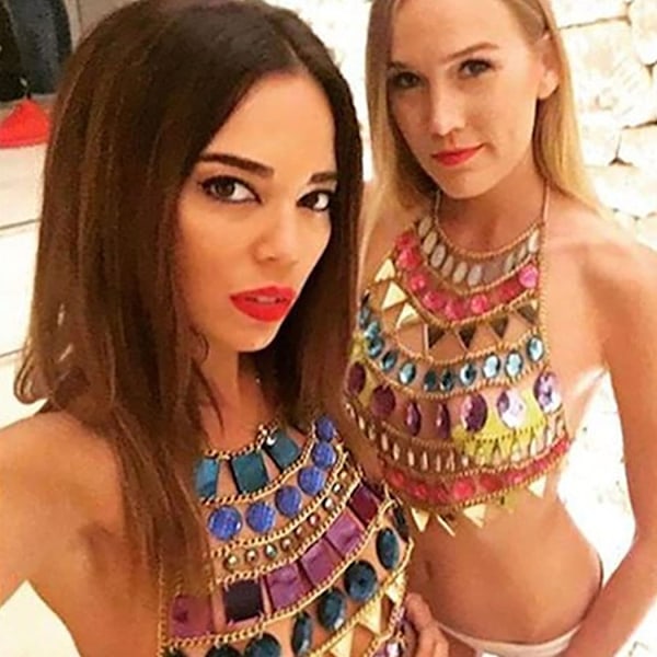 2025 Senaste Modell Boho Paljetter Topp med Tofs Sexig Strand BH Kroppskedja Sommar Festival Kostymer Bikini