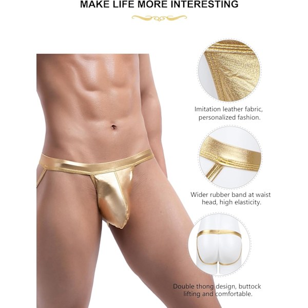 2025 Senaste Modell Herr Sexig Stringkalsong Underkläder Jockstrap Kalsonger Metalliska Underkläder med Påse Jock Straps Lingerie för Män Passar 6-12 Go