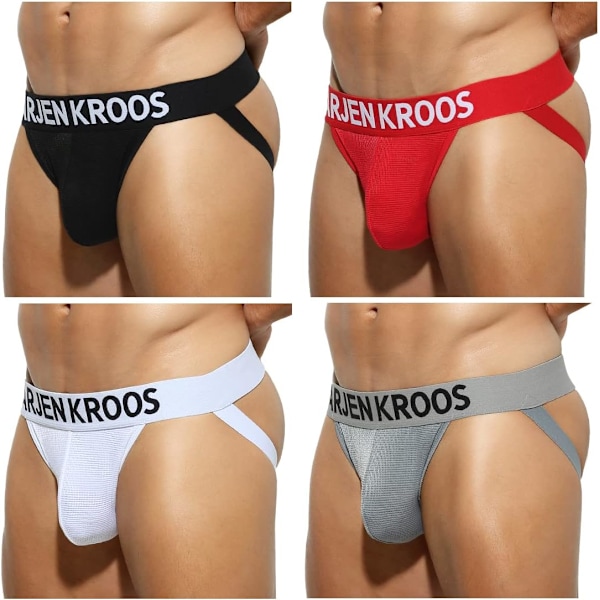2025 Senaste Modellen Herr Atletisk Support Stretch Underkläder Mesh Jock Strap Multipack A2-svart/Grå/Vit/Röd Small