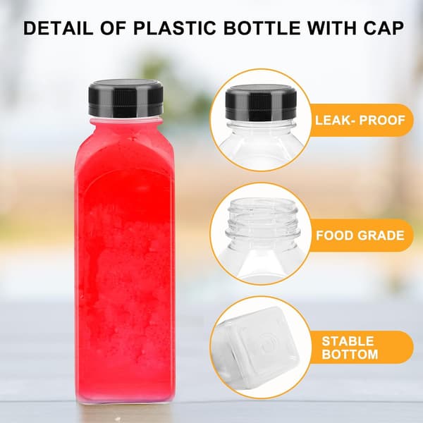 Plastjuiceflaskor - återanvändbara klara PET-flaskor med förseglingslock (6-pack)