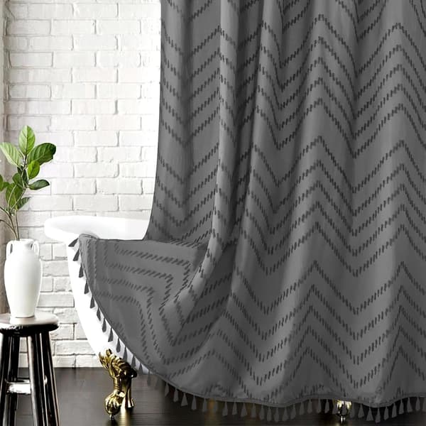 Boho Grå Duschdraperi - Vattentätt Duschdraperi i Tyg (72x72in, Grå)