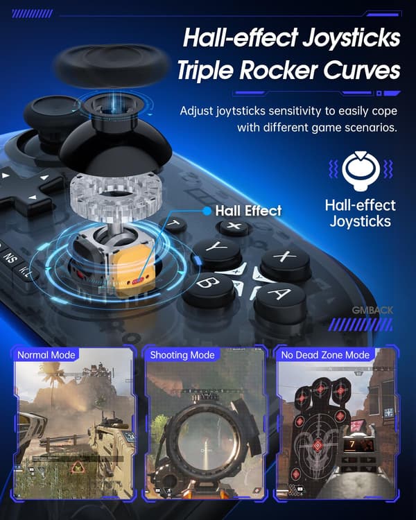 2025 Siste Modell Forbedret Bluetooth-kontroller - Hall Effect Joysticks Trådløs Spillkontroller - Fungerer for Windows PC, Android Telefon/TV,