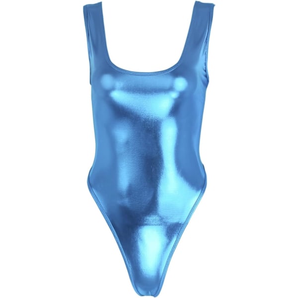 Glänsande metallisk baddräkt i ett stycke för kvinnor Bikini Tanga Badkläder Strandkläder  Himmelblå  One Size