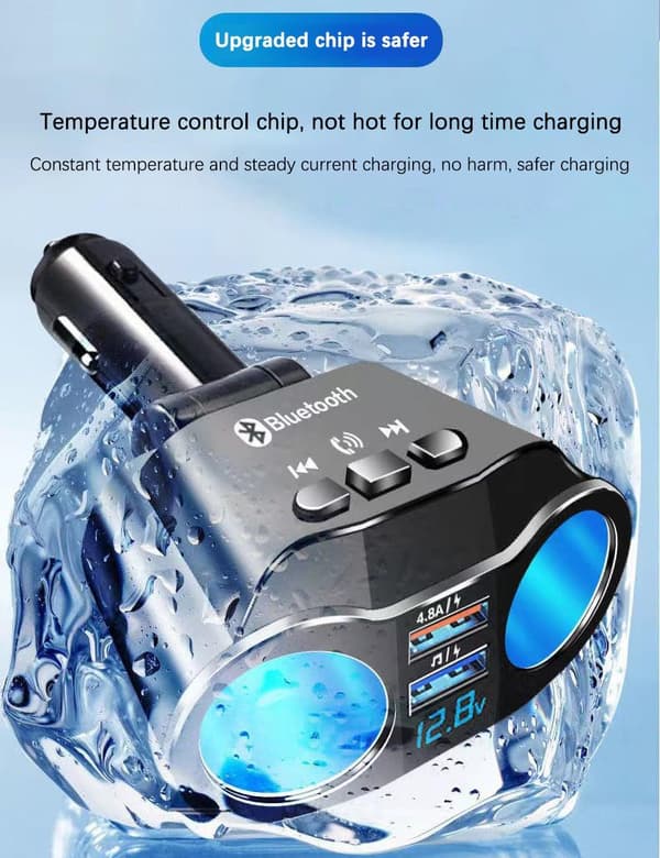 2025 Seneste Model 2-Sockets Cigarettænderadapter med Voltmeter, Alanph Bil Cigarettænder Splitter Stik, Bluetooth/U Disk Afspilning