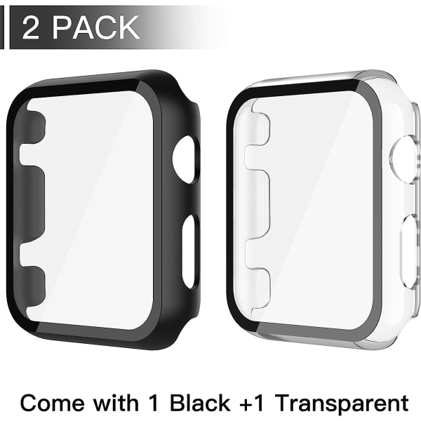 2-pack PC case med skärm i härdat glas 1 Black + 1 Transparent 38 mm