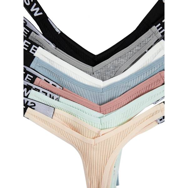2025 Senaste Modell Dam 7-pack G-string Trosor Cheeky Låg Midja Bokstavstryck Tejp Underkläder Paket Trosor Kalsonger Flerfärgade Medium