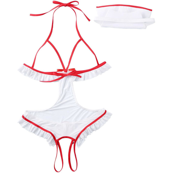 2025 Senaste Modell Underkläder för Kvinnor Sjuksköterska Cosplay Uniform Rollspelsdräkt med Hatt Fancy Nattlinne Stygga Babydolls Vit One Size