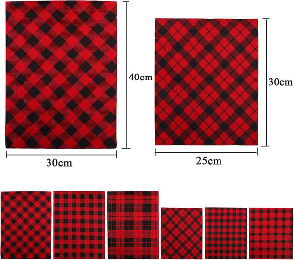 6-pak bomuld Buffalo Plaid rød og sort ternet snørepose