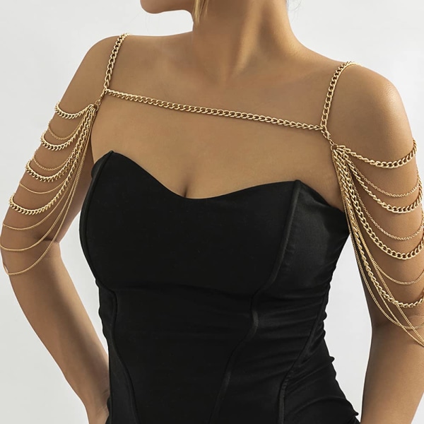 Brud Kvinnor Shiny Statement Tofs Body Chain Smycken Sjal Gold