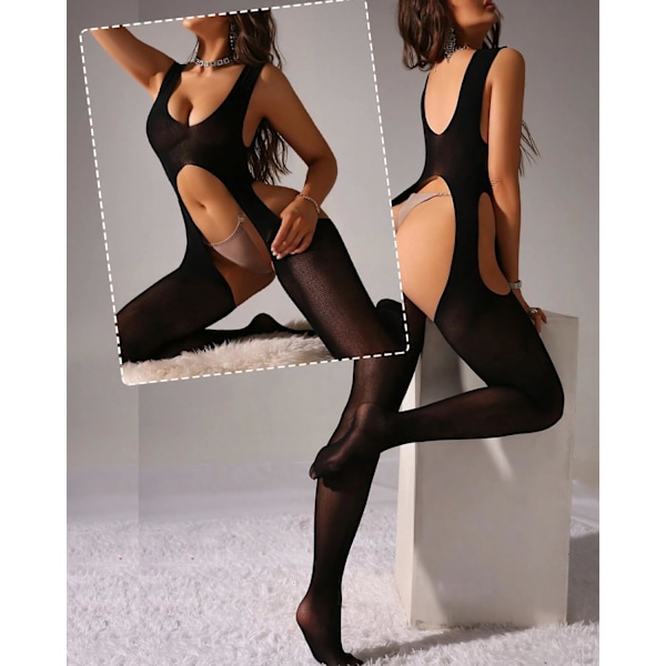 2025 Senaste Modell Kvinnor Sexig Bodystocking Hängslen Transparent Underkläder Garter Utskuren Bodysuit Scoop Neck Hel Jumpsuit Fäst Stoc