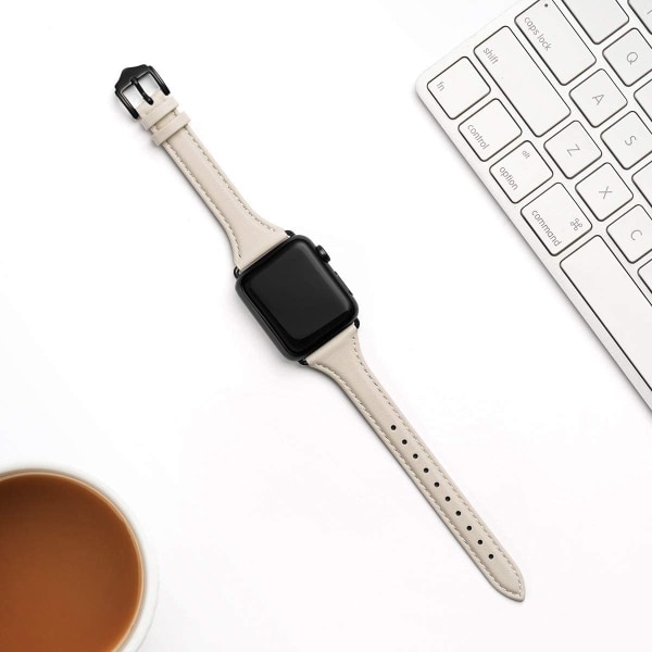 Läderband Kompatibla med Apple Watch Band 38mm 40mm IvoryWhite/Black 38mm 40mm 41mm