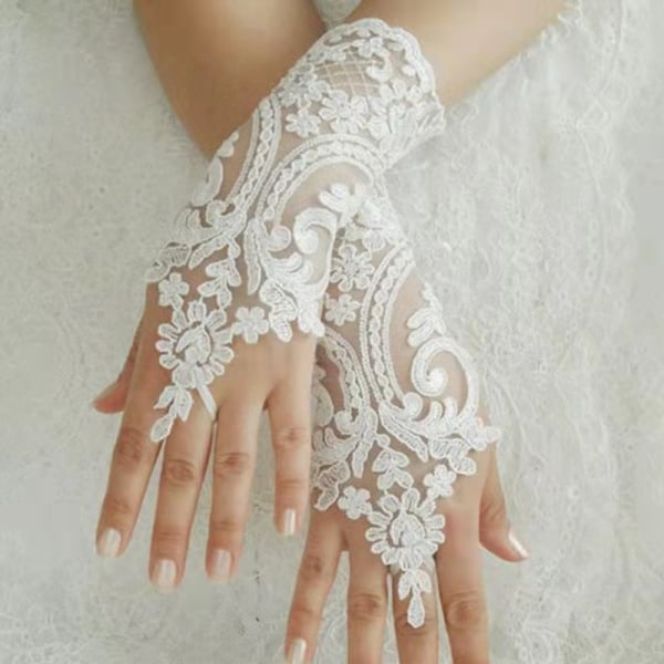 Brud Bröllopsklänning Bröllopsspetshandskar ihåliga white