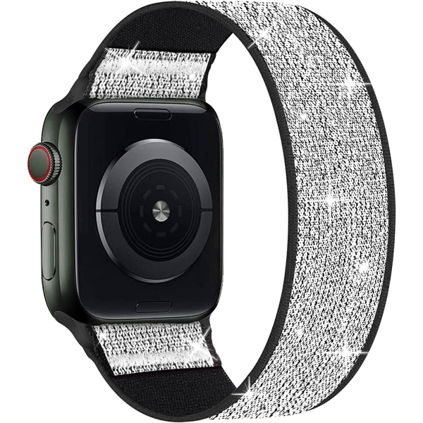 Stretchiga nylon solo loop-band kompatibla med Apple Watch Shining Glitter Silver 38/40/41mm S