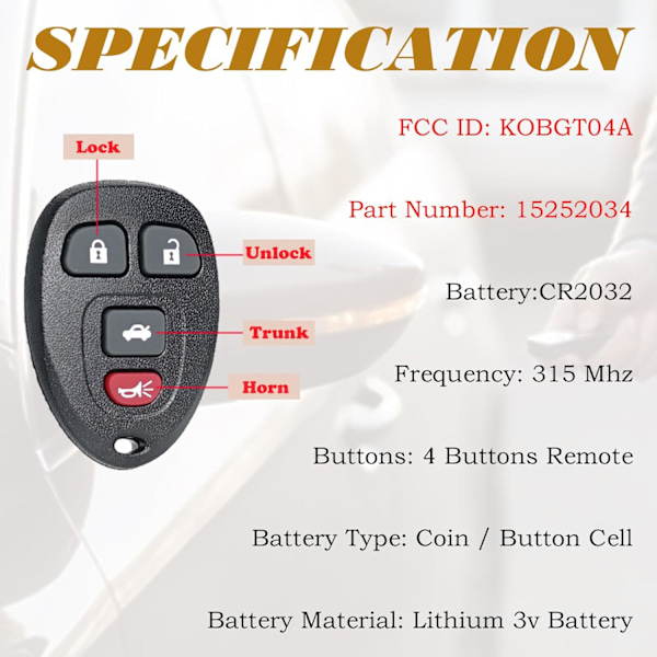 Nyckellös Fjärrkontroll Nyckelbricka Ersättning Passar Chevy Malibu Cobalt 2005-2012 Pontiac G5 G6 Grand Prix Solstice 2005-201