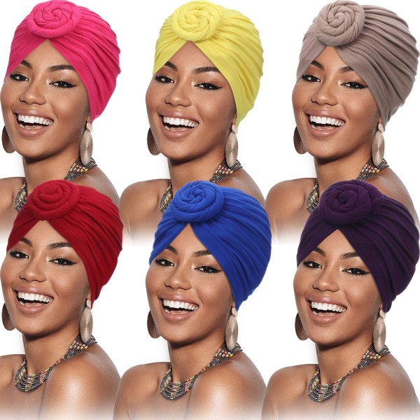 6 st Kvinnors Turban Blomknut Förknuten Mössa 6PCS 1